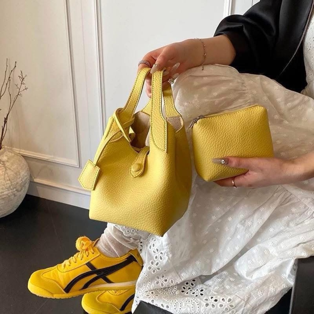 Vibrant Yellow Handbag and Pouch Set